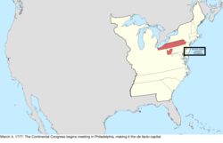 Map of the change to the United States in central North America on March 4, 1777