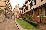 A view of Logic Lane toward the High Street from within University College, Oxford.