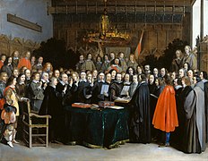 Die Beschwörung des Westfälischen Friedens 1648 im Rathaus von Münster als Ende des Dreißigjährigen Krieges