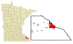 Location of the city of Winona within Winona County in the state of Minnesota