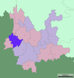 Location of Baoshan in Yunnan