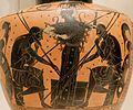 Ungerüstete Krieger mit Athena; schwarzfigurige Hydria, um 510 v. Chr.; Metropolitan Museum of Art, New York[6]