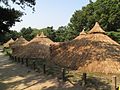 Reconstructed Neolithic-period huts in Amsa-dong, Gangdong-gu, Seoul