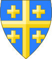Azur, a cross Or, cantoned of four crosslets of the same, attributed to the Hauteville family, as reported by Gilles-André de la Rocque