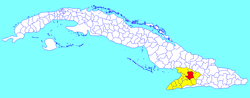 Bayamo municipality (red) in Granma Province (yellow) and Cuba
