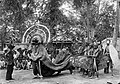 Four Kuda Kepang hobby horses with Reog Ponogoro (tiger masked dancers), East Java