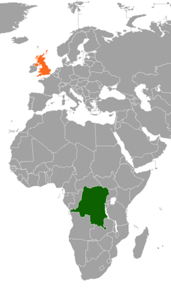 Map indicating locations of Democratic Republic of the Congo and United Kingdom
