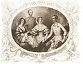 Franz Joseph, Sissi and their family soon after Gisela's birth. Lithograph by Kriehuber.