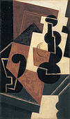 Juan Gris, 1917, Glass and Water Bottle, oil on panel, 54.8 × 32.7 cm, Ohara Museum of Art