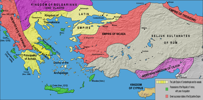 map of Byzantium showing Latin Empire after 1204