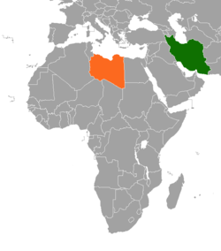 Map indicating locations of Iran and Libya
