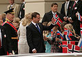 Dmitry Medvedev and Harald V of Norway greeting children outside the Royal Palace, Oslo