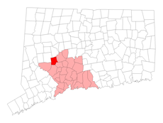 Middlebury's location within New Haven County and Connecticut