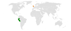 Map indicating locations of Peru and United Kingdom