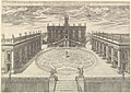 Der Kapitolsplatz mit dem Reiterstandbild im 16. Jahrhundert; Kupferstich (1568) von Étienne Dupérac