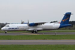 ATR 72-200F operated by Quikjet from 2011 to 2013.[9] The aircraft is shown here at Luxembourg Findel Airport following its return to Farnair Switzerland[10][11]