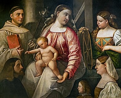 Madonna and Child with Saints Anthony of Padua and Catherine of Alexandria with the three donors