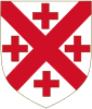 Coat of arms of the Duchy of Neopatras Argent, a saltire gules between four crosses couped of the second of Neopatras
