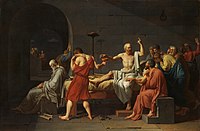 Jacques-Louis David, The Death of Socrates 1787, 129.5 cm × 196.2 cm, Metropolitan Museum of Art. David represented the Neoclassical style, from which Géricault sought to break.