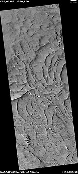 Wide view of ridges and layers, as seen by HiRISE under HiWish program