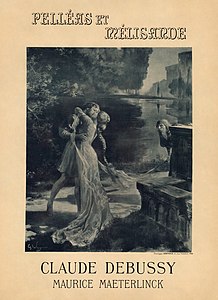 Phototype reproduction of Rochegrosse's art used in the poster for the première of Claude Debussy and Maurice Maeterlinck's Pelléas et Mélisande (1902)