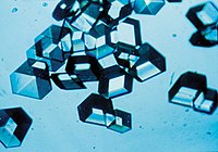 Insulin crystals grown in earth orbit. The low gravity allows crystals to be grown with minimal defects.
