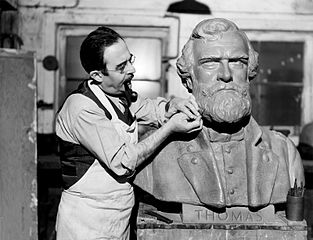 Jeno Juszko with his bronze sculpture of General George Henry Thomas, one of five busts of Civil War generals commissioned for the crypt of Grant's Tomb as part of the WPA restoration (1939)