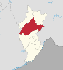 Location of Liuhe County (red) in Tonghua (yellow)