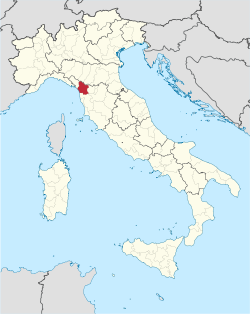 Map highlighting the location of the province of Lucca within the Tuscany region of Italy