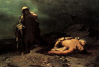 Antigone in front of the dead Polynices by Nikiforos Lytras (1865)