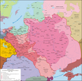 Map of Poland around 1386–1434, in pink
