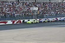 NASCAR driver Paul Menard leads a race at Talladega Superspeedway