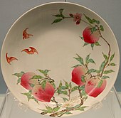 Auspicious bats and peaches on a dish, a popular subject in the Chinese taste. Yongzheng reign (1723–1735)