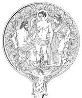 Thesan mit dem Sonnengott Usil und dem Wassergott Nethuns (350 v. Chr.)