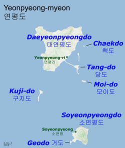 Map of the Yeonpyeong islands and their main population centers