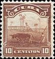 An 1899 stamp featuring a field plowed by oxen.