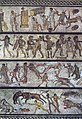 Image 34The Zliten mosaic, from a dining room in present-day Libya, depicts a series of arena scenes: from top, musicians; gladiators; beast fighters; and convicts condemned to the beasts (from Roman Empire)