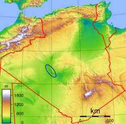 Topographic map of Algeria with the location of the Touat region.