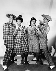 Entertainers wearing zoot suits for Hit Parade of 1943