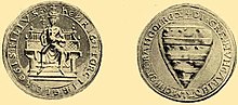 Emeric's seal depicting the "Árpád stripes"