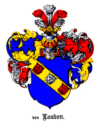Coat of arms of the Laudon family [de], in the Baltic Coat of arms book by Carl Arvid von Klingspor in 1882.[6]