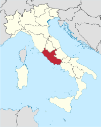 Karte Italiens, Latium hervorgehoben