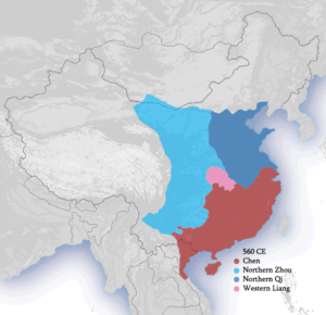 Northern Zhou territories in light blue