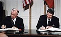 Image 6U.S. President Reagan and Soviet General Secretary Gorbachev signing the INF Treaty, 1987 (from Portal:1980s/General images)