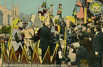 Rex, presented with freedom of the city; early 20th century postcard