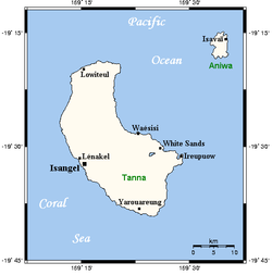Map of Tanna and Aniwa, with Aniwa at the top right
