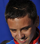 Thomas Daley (Vereinigtes Konigreich) war mit gerade 14 Jahren jüngster Teilnehmer und Finalist der olympischen Spiele