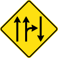 (W4-V101) Lane Allocation ahead (Right lane goes straight ahead or turn right) (used in Victoria)