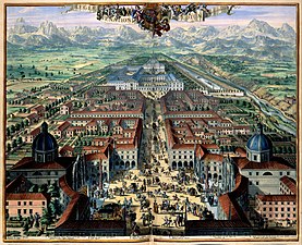 View of the town and the palace in the late 17th century)