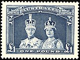 Queen Elizabeth depicted wearing her crown on an Australian stamp, 1938